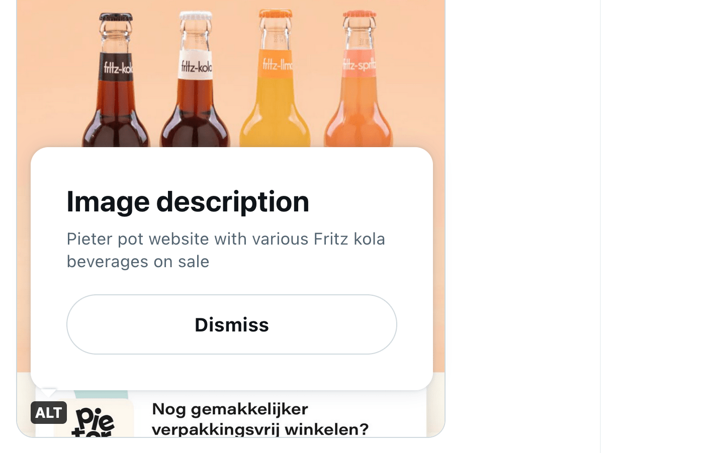 Popover informativo con descrizione immagine e pulsante dismiss